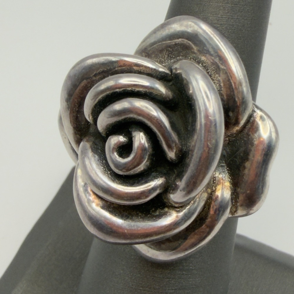 Vtg 925 Sterling Silver Electroform Puffy Large Rose Flower Statement Ring 6.25